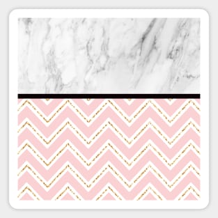 Marble with Rose Pink White and Yellow Gold ZigZag Chevron Pattern Magnet